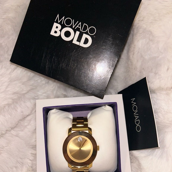 Movado Gold Women's Bracelet Watch with Crystal Dot - Picture 2 of 5